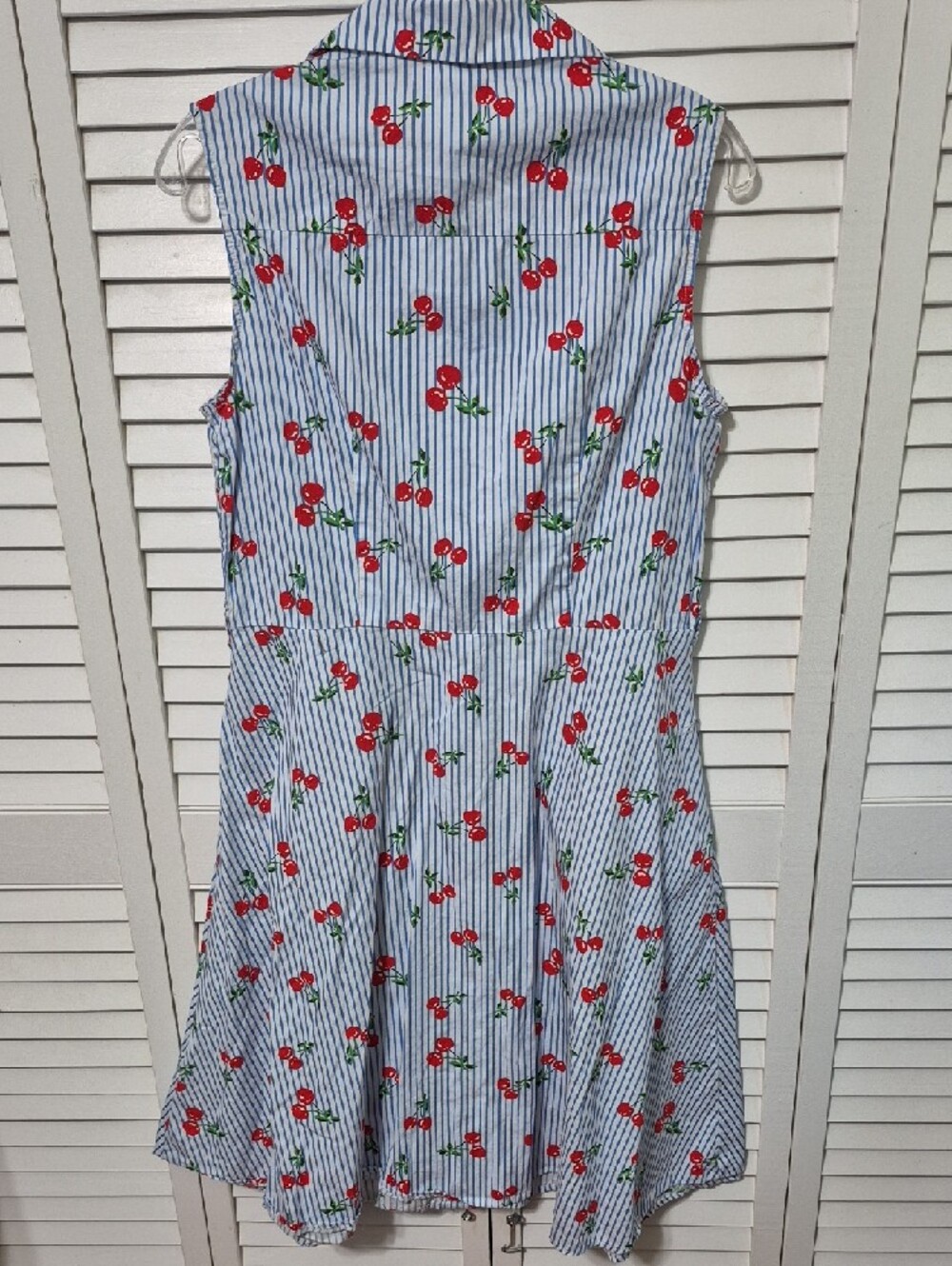 Cherry Print Button-Front Sleeveless Shirt Dress - Blue & Red - Picture 2 of 3